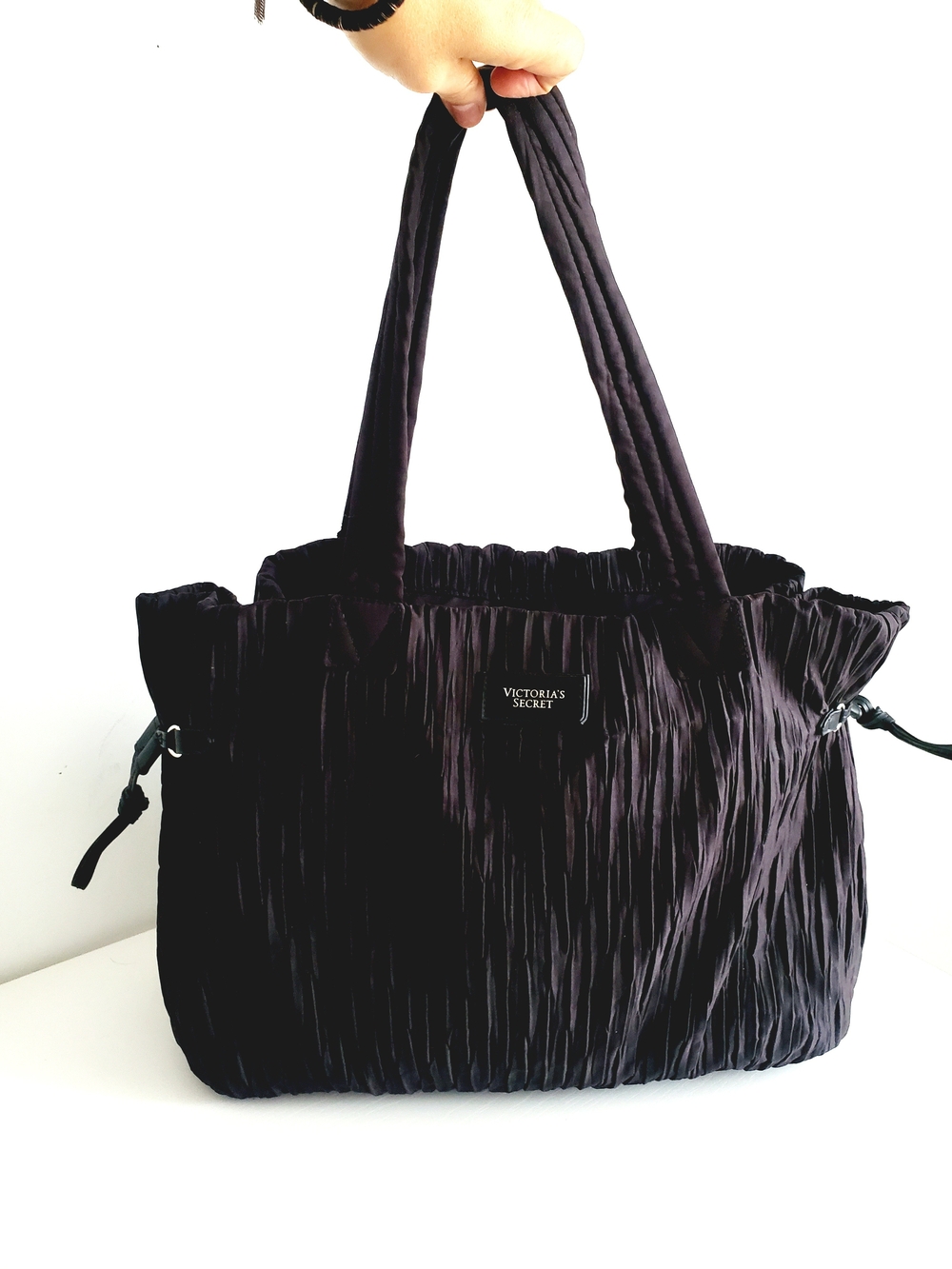 Victoria's Secret Black Pleated Tote Bag